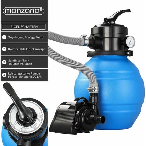 MONZANA Pompe Filtre à Sable 4.500 L/h Système Filtration Piscine Boules Filtrantes 320g 3 MONZANA Pompe Filtre à Sable 4.500 L/h Système Filtration Piscine Boules Filtrantes 320g – Image 2