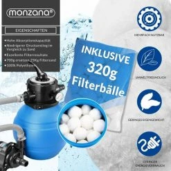 MONZANA Pompe Filtre à Sable 4.500 L/h Système Filtration Piscine Boules Filtrantes 320g 8 MONZANA Pompe Filtre à Sable 4.500 L/h Système Filtration Piscine Boules Filtrantes 320g -Pompe et filtre de piscine Soldes 33350652 3
