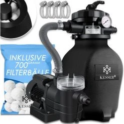 KESSER® Système De Filtre à Sable + 700 G De Billes Filtrantes Remplacent 25 Kg Filtre à Sable Vanne 7 Voies Avec Indicateur De Pression Filtre De Piscine 10 M³/h Système De Filtre Cuve De Filtre Pour Piscine Piscine 10200L/h, Le Noir