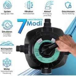 KESSER® Système De Filtre à Sable + 700 G De Billes Filtrantes Remplacent 25 Kg Filtre à Sable Vanne 7 Voies Avec Indicateur De Pression Filtre De Piscine 10 M³/h Système De Filtre Cuve De Filtre Pour Piscine Piscine 10200L/h, Le Noir -Pompe et filtre de piscine Soldes 54289506 4