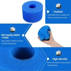HIASDFLS 4 Pièces Filtre De Piscine En Mousse, Filtre Éponge Cartouche, Éponge Filtrante Type A, Cartouche De Filtre En Mousse Réutilisable Lavable, Pour Spa, Piscine, Jacuzzi-Blue-108*40*73Mm -Pompe et filtre de piscine Soldes 58678354 2
