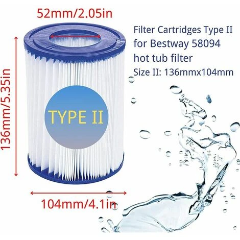 SINCèREETALI Lot De 2 Cartouches De Filtre De Piscine De Type II – Compatible Avec Les Filtres Bestway 58094 – Accessoires De Filtre De Piscine Gonflable De Rechange Pour Spa 4 SINCèREETALI Lot De 2 Cartouches De Filtre De Piscine De Type II – Compatible Avec Les Filtres Bestway 58094 – Accessoires De Filtre De Piscine Gonflable De Rechange Pour Spa – Image 2