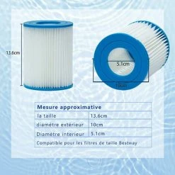 MOWZE Filtre Piscine Typ II Cartouche De Filtre Pour Bestway 58094, Taille 2 Cartouches Filtrantes De Spa De Piscine, Lot De 4 Lot De 4 -Pompe et filtre de piscine Soldes 63869885 4